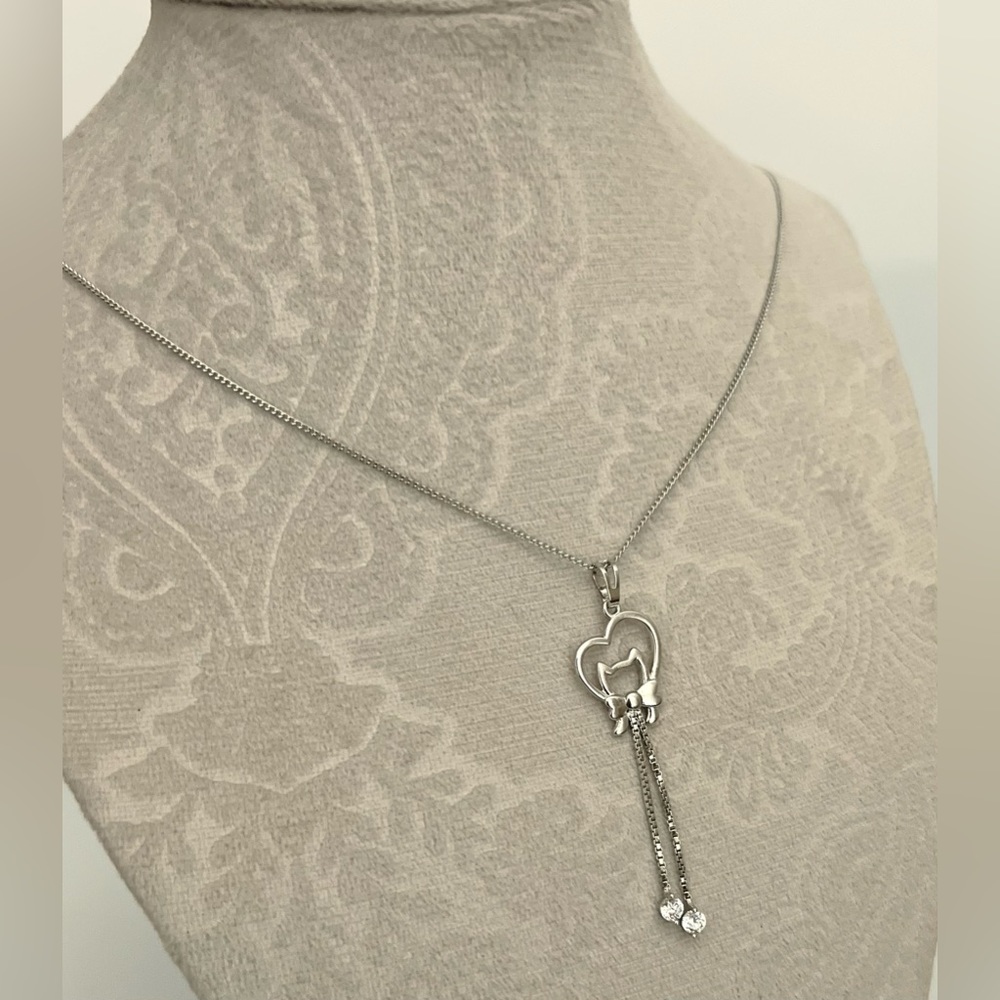 LAST ONE Cat with Heart Platinum Color Elegant  Necklace - Picture 4 of 5